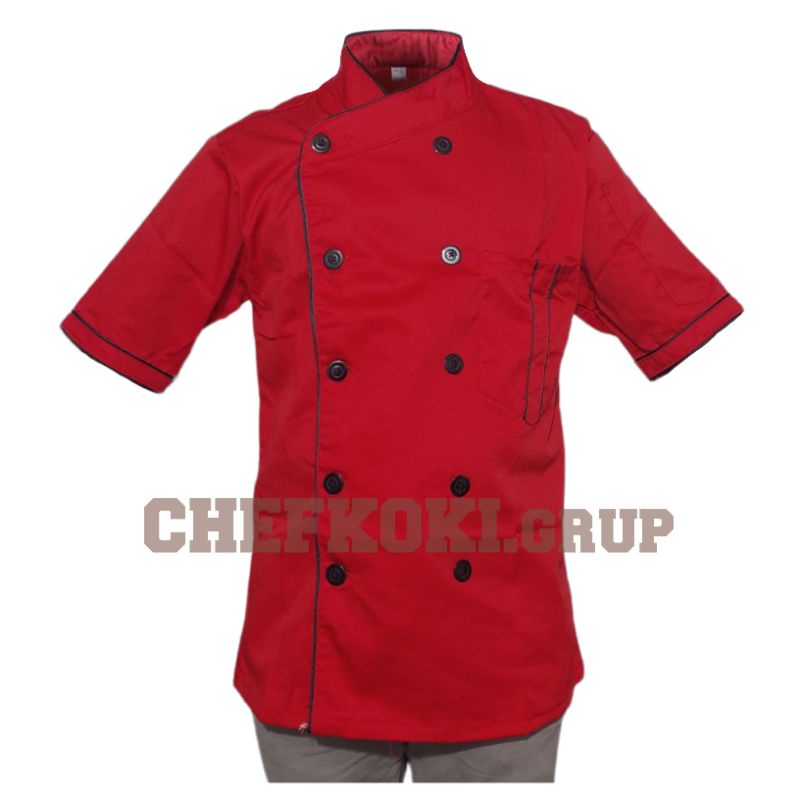 CHEFKOKI.GRUP Baju Chef Koki Lengan Pendek Untuk Pria Dan Wanita Ukuran S/M/L/XL/XXL