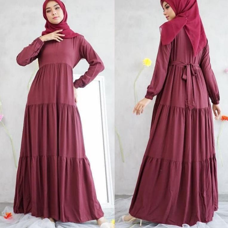 (Etalase)(U53A)-㊚) Hanum Dress Gamis Jumbo Polos Rayon Tebal LD 120 & 110 Longdress Rempel Susun Ter