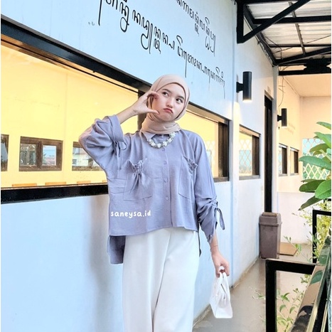 Karin Top Blouse Kemeja Serut Pocket - Seorina Shirt Blouse Serut - Blouse Crinkle Wanita Terin Blouse - Atasan Kekinian Wanita