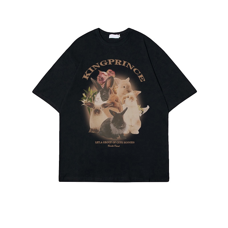 XIAOZHAINV Korean Style Rabbit Pattern Washed Printing Kaos Wanita A0044