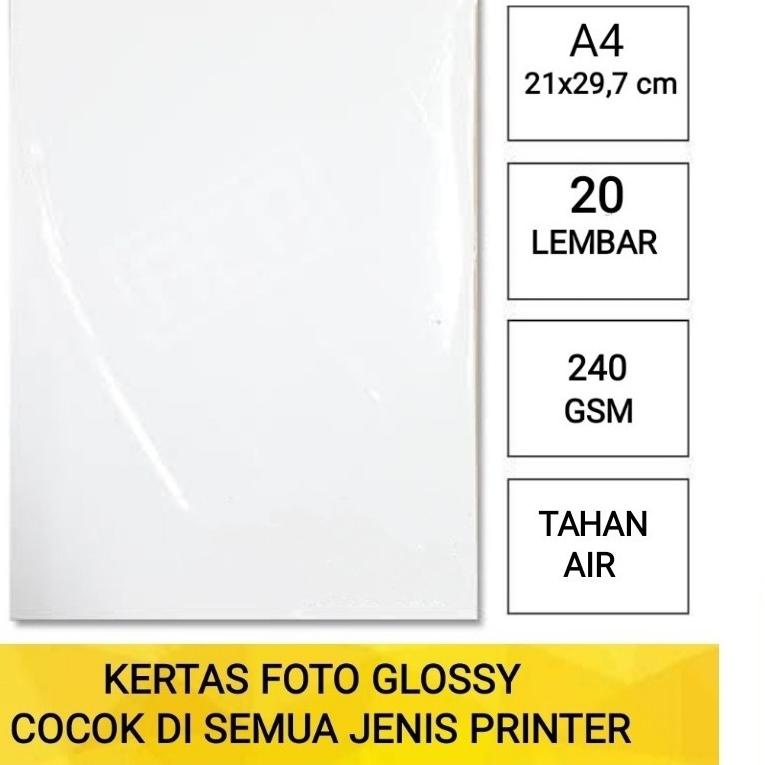 

[PRODUK 6FPZG] Kertas foto Glossy 240 GSM A4 isi 20 lembar/photo paper 240 gram single side JYG