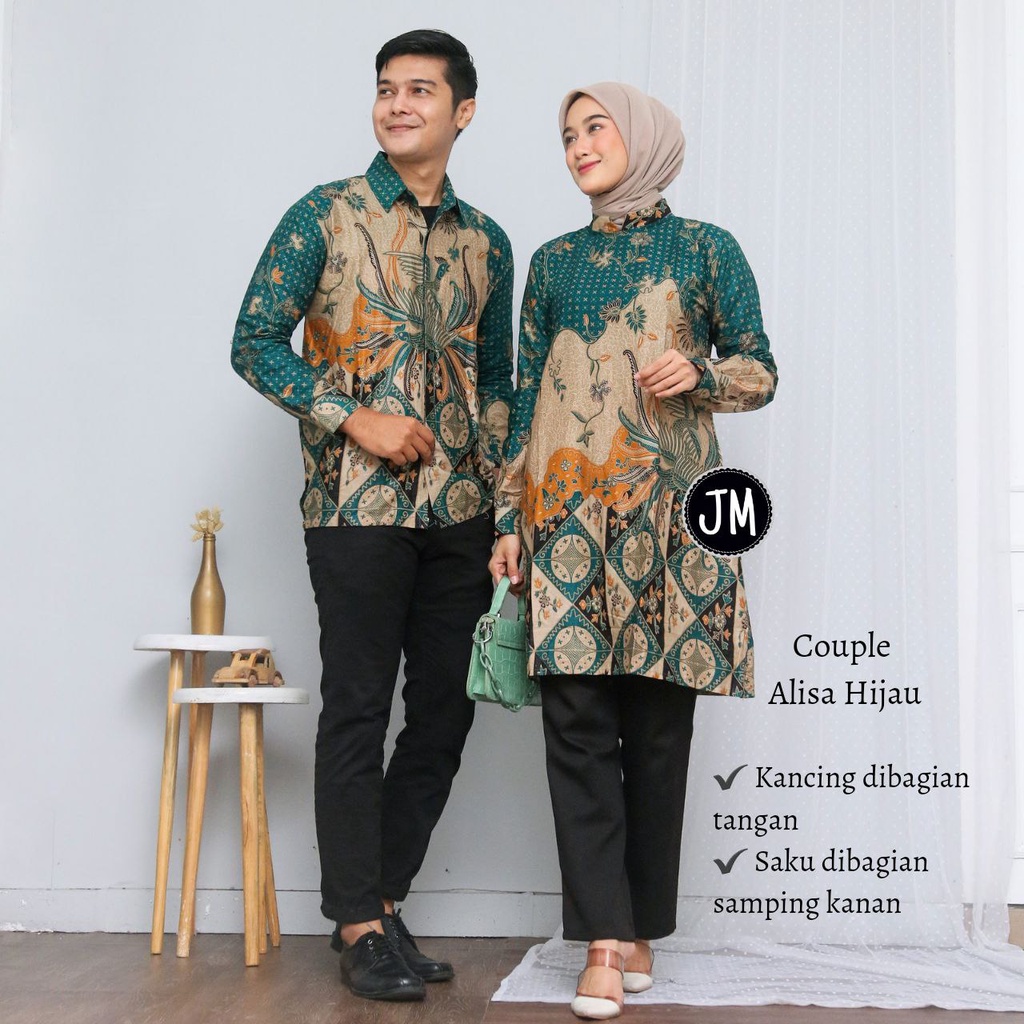 KEMEJA BATIK PRIA COUPLE MODERN MOTIF ALISSA HIJAU DAN NAVY