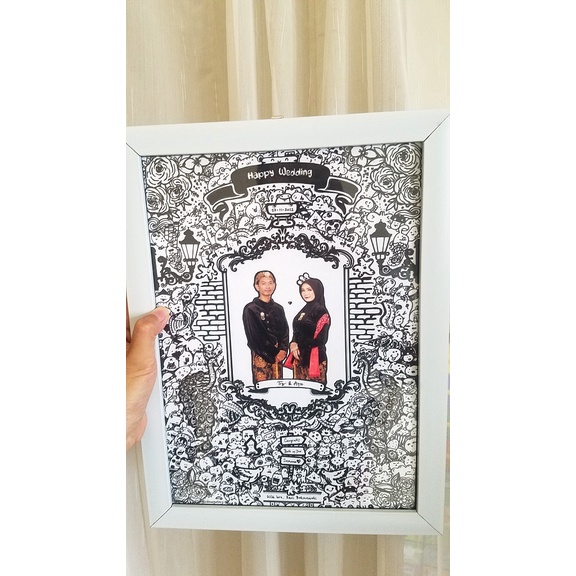 DOODLE ART WEDDING CUSTOM 02 VARIASI FOTO, FRAME MINIMALIS (UKURAN 25x30CM, 25x35CM & 30x40CM - BERA