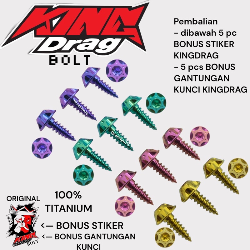 BAUT TITANIUM STAR KINGDRAG BOLT bodi body cacing YAMAHA HARGA SATUAN original KING DRAG BOLT THAILAND