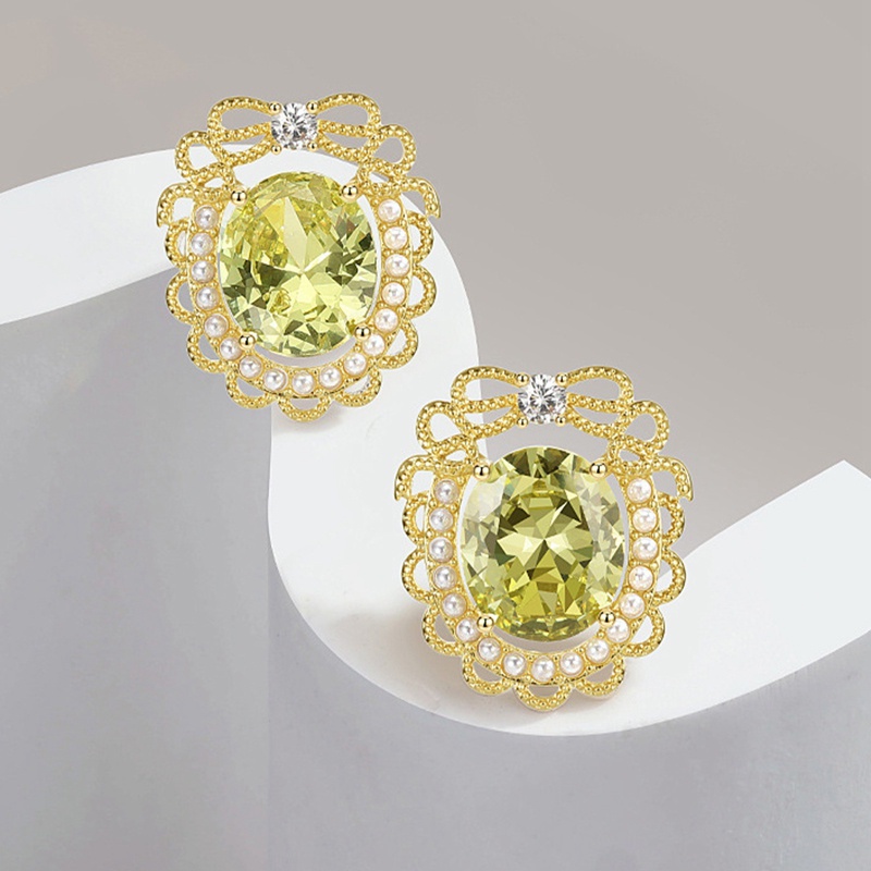 Fancyqube Women Olive Green Stone Anting Tusuk Wanita Pertunangan Pernikahan Earring Anniversary Hadiah Hari Valentine