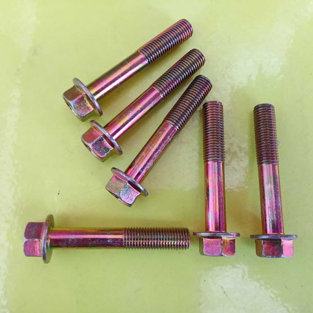 FLANGE BOLT KUNING M10 X 45 / BAUT 14 KUNCI 14 / BAUT TOPI M10 X 45 KUNING / FLANGE BOLT M10X45 KUNI
