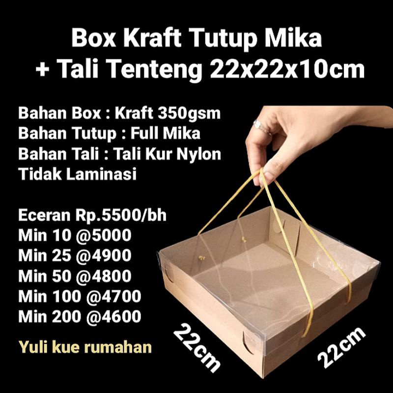 

Box Kraft Tutup Mika + Tali Tenteng 22x22x10cm