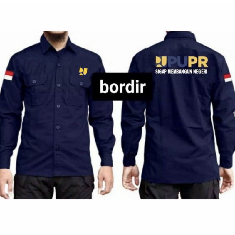 Seragam Kerja Kemeja PDH Baju Dinas PUPR Pekerjaan Umum Lengan Panjang Warna Navy Biru Dongker Pria 