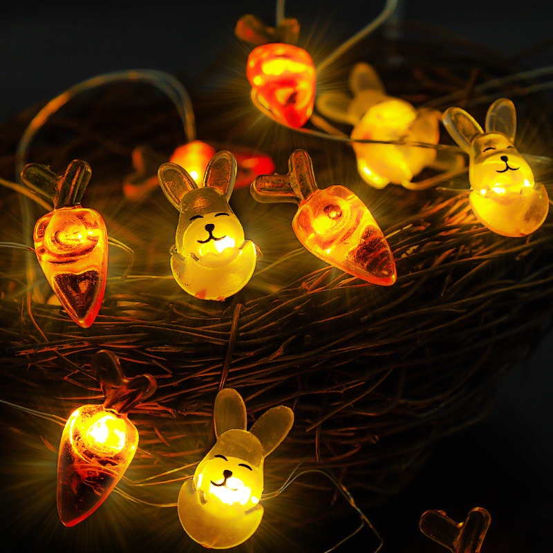 Lampu Taman Kamar Properti Lucu Bunny Light String Paskah Ulang Tahun Tahun Baru Dekorasi Fleksibel DIY LED Decor String Lights Cute Rabbit Carrot Lamps