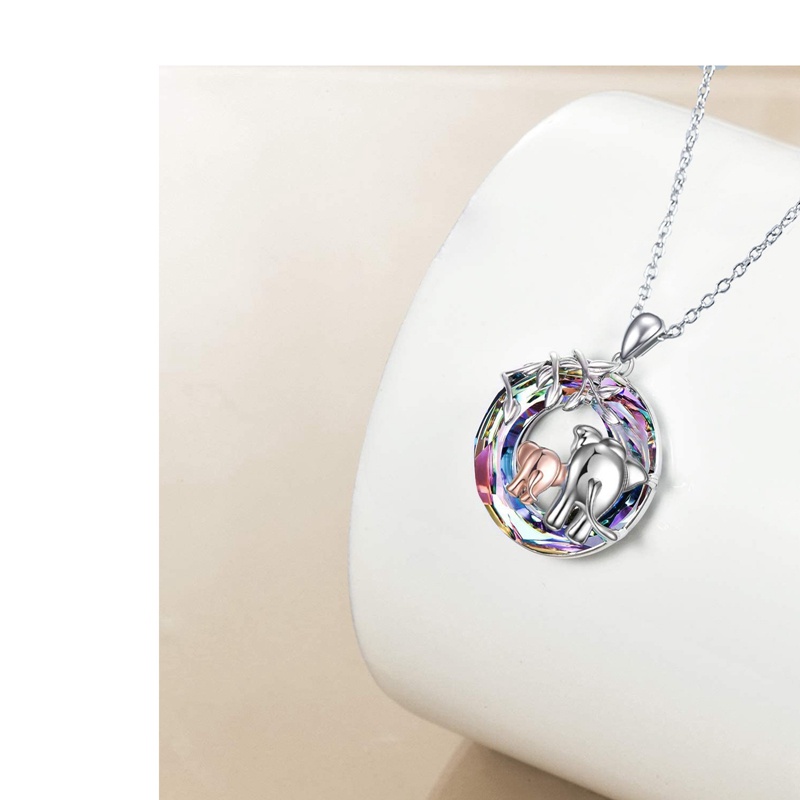 Liontin Lilitan Kristal Warna-Warni Female Tree Of Life Gradient Crystal Necklace-Pohon Kehidupan