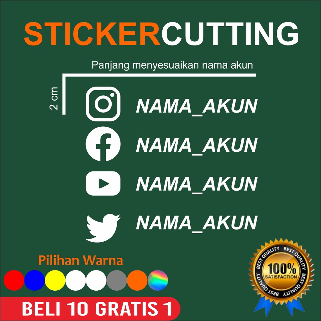 

STICKER STIKER CUTTING NAMA AKUN SOSIAL MEDIA SOSMED INSTAGRAM FACEBOOK TWITTER YOUTUBE IG FB YT CUSTOM
