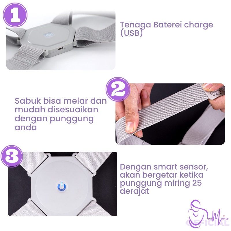 Penegak Punggung Wanita Pria Anak Posture Corrector Korektor Postur Punggung Bungkuk Alat Terapi Syaraf Kejepit Sensor Otomatis