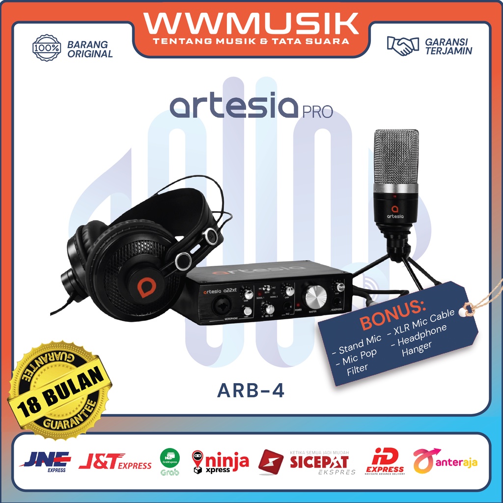 Recording Bundle ARTESIA ARB-4 Paket Rekaman Alat Recording Studio Podcast Soundcard Mic Condenser H