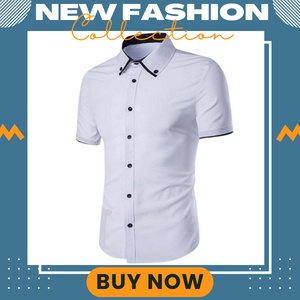 GEOGRE KEMEJA PRIA LENGAN PENDEK KEMEJA KERJA CASUAL COWOK Putih, XS CVX F8E8