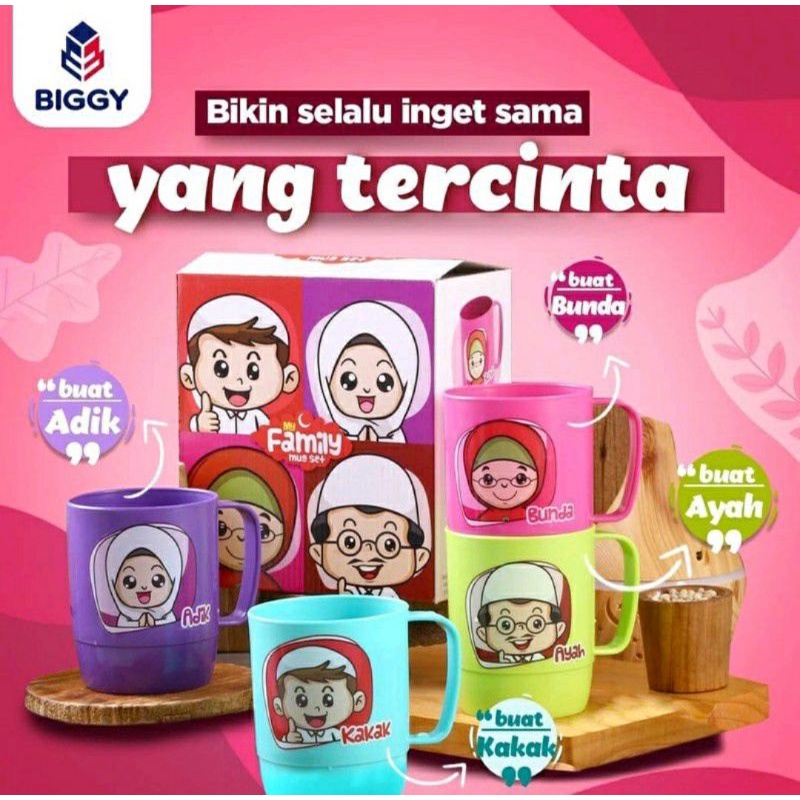 Gelas Mug Family Isi 4 Cangkir Minum Mug Plastik Family Set