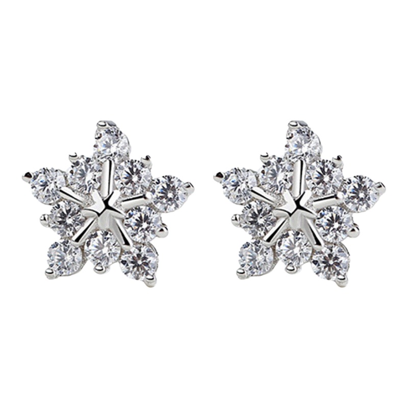 Baru Indah Zirkon Natal Snowflake Stud Earrings Untuk Wanita Shiny Kristal Bunga Anting Perhiasan Fashion
