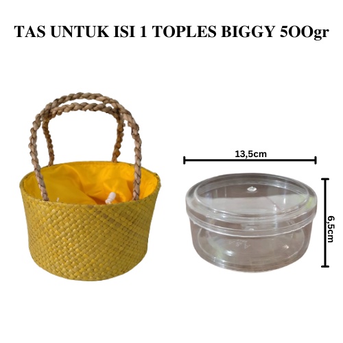 Tas Hampers Anyaman Pandan Isi 1 Toples Keranjang Parcel Anyaman Lebaran