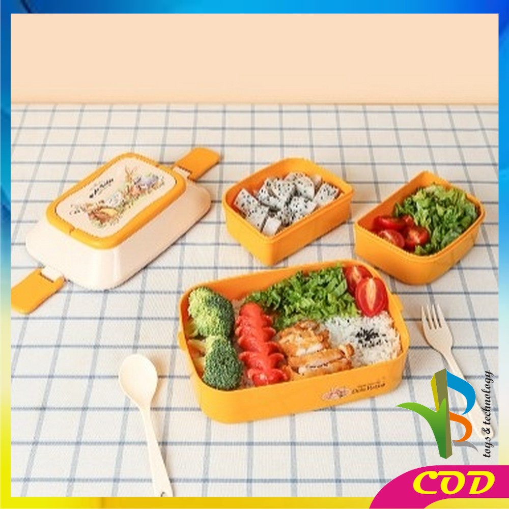 RB-C758 Tempat Makan 2 Susun Lunch Box Anti Tumpah / Kotak Makan Siang / Kotak Bekal Set Sendok Garpu