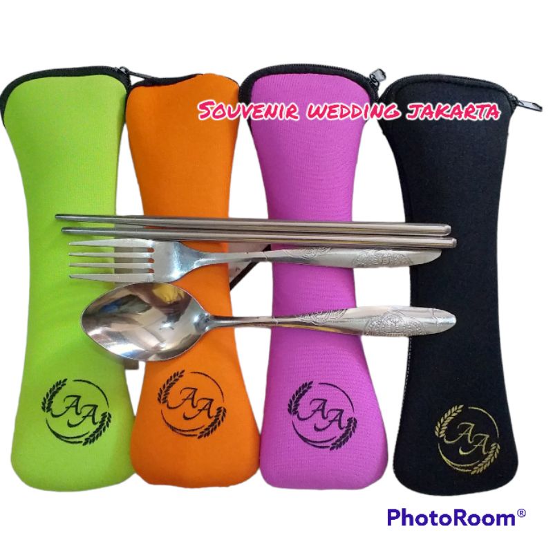 Souvenir sendok garpu sumpit stainless pouch sendok travel set