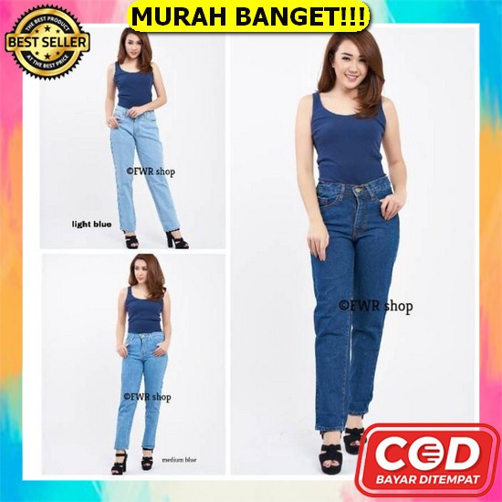 New Hitam High Waist Celana Jeans Panjang Wanita Kulot Import Fwr Celana Boyfriend Jeans Polos