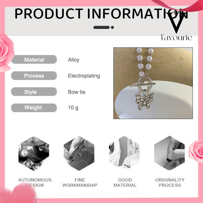 CODFashion Mutiara Manik-manik Kalung Elegan Kupu-kupu Liontin Klavikula Kalung Aksesoris Wanita-FA