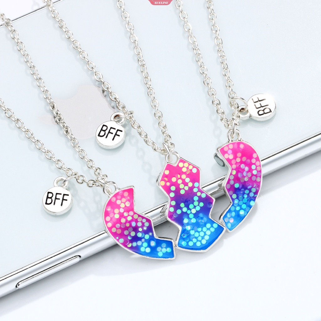 Fashion 3pak Bff Hati Liontin Kalung Rainbow Enamel Patah Hati Liontin Pada Rantai Kalung Untuk Wanita Gadis Perhiasan Hadiah [ZXL]