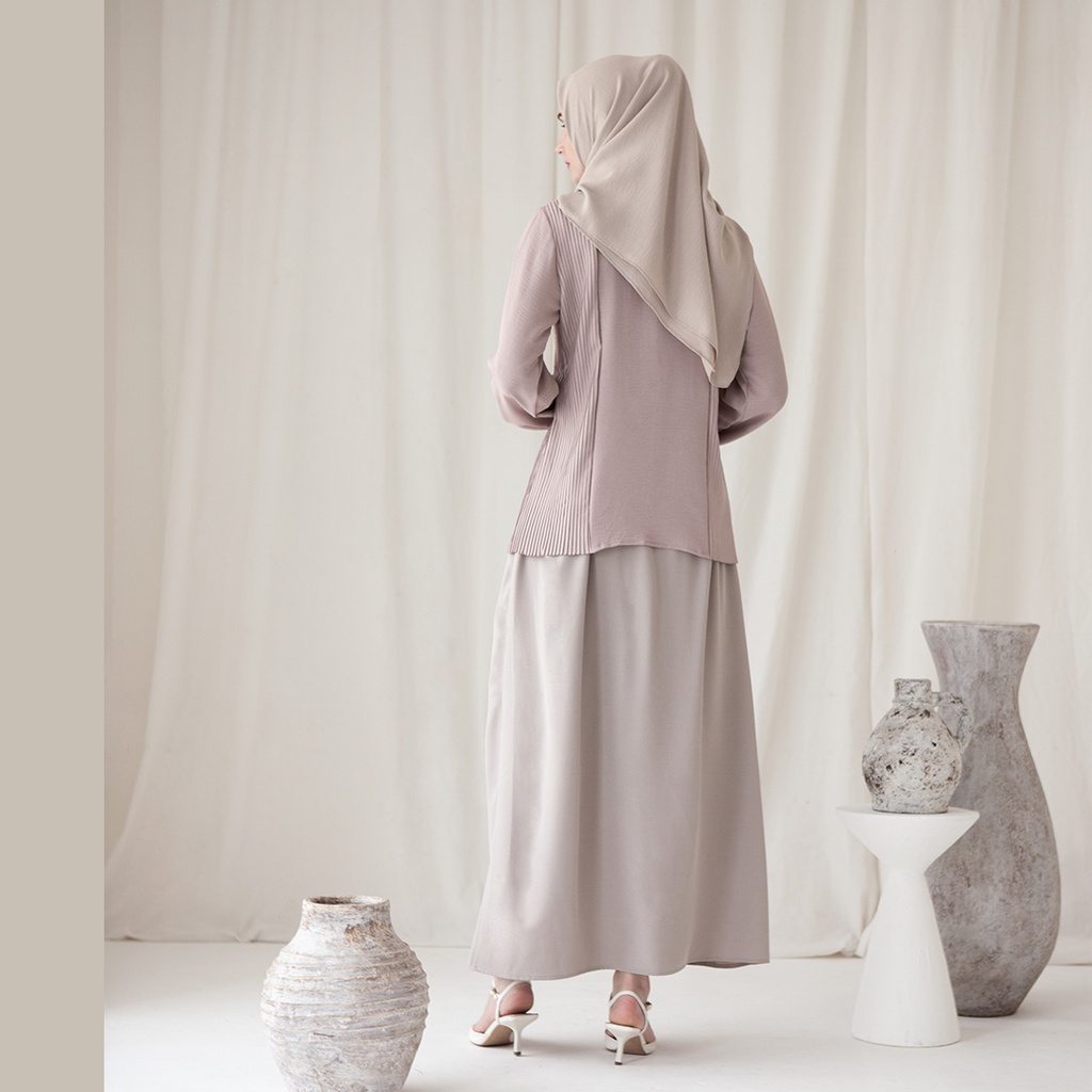 Asmara by Aska Label - atasan wanita plisket blouse wanita pleats bahan crinkle warna lilac, pink mauve, coklat mocca