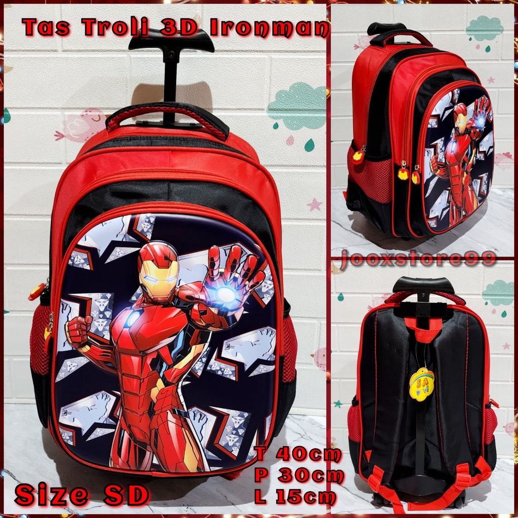 Tas Sekolah Troli Anak SD Motif Mermaid Unicorn Frozen Superhero Timbul 3D Tas Import Trolley Anak Perempuan dan Laki-Laki Tas Dorong Anak Koper Sekolah