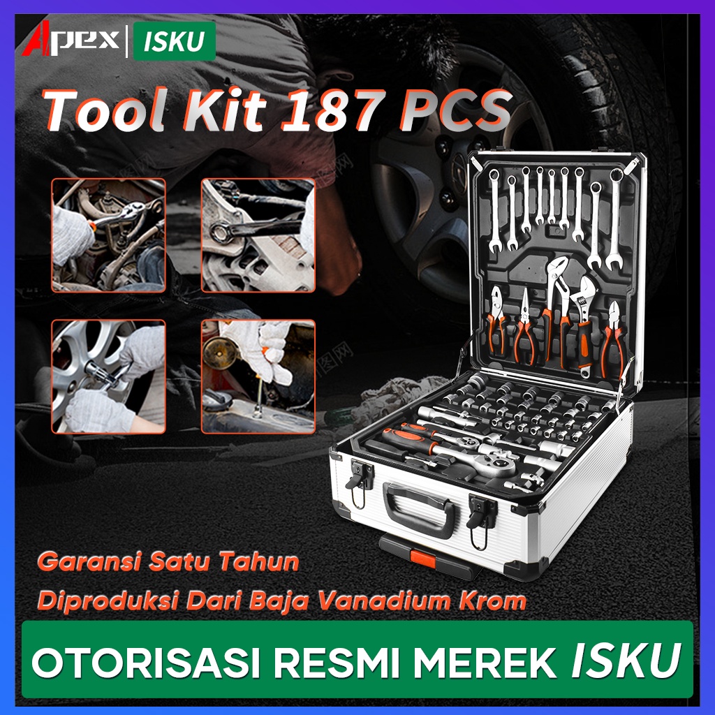 Tool Kit Set 187 PCS Perkakas Bengkel/Tool box set/Perkakas Bengkel/Alat Bengkel Perkakas Lengkap/kunci set