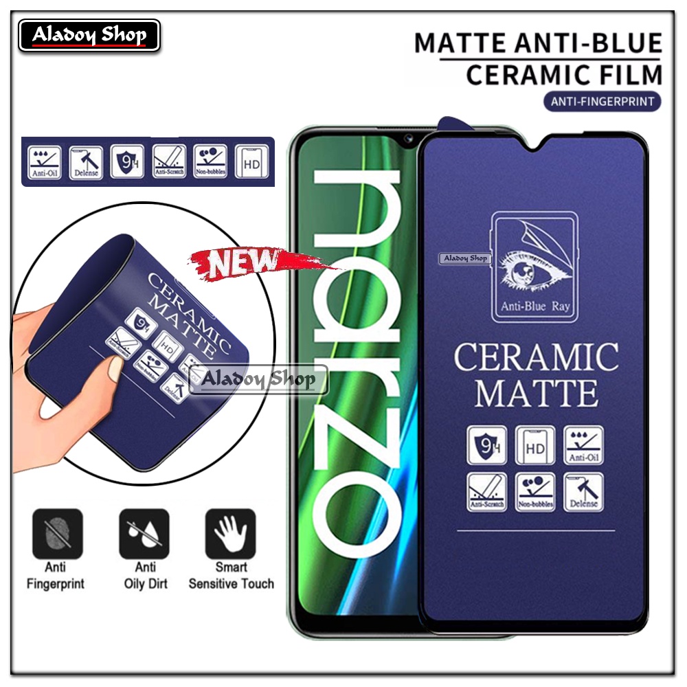 PAKET 3IN1 Anti Gores Blue Matte Anti Glare Realme Narzo 50i + Tempered Glass Camera dan Skin Carbon