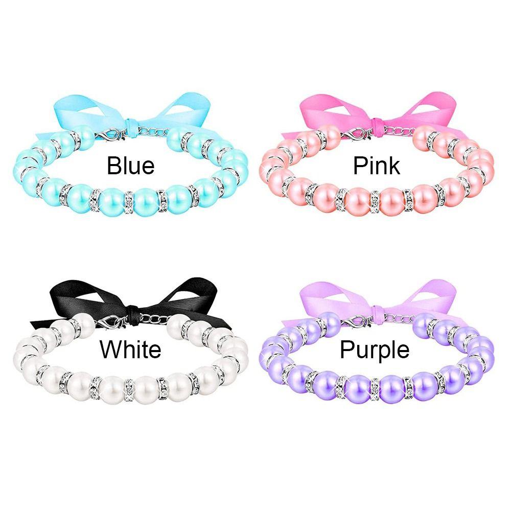 Solighter 2PCS Pet Mutiara Kerah Fashion Kucing Perlengkapan Produk Hewan Peliharaan Adjustable Bow Dog Bell