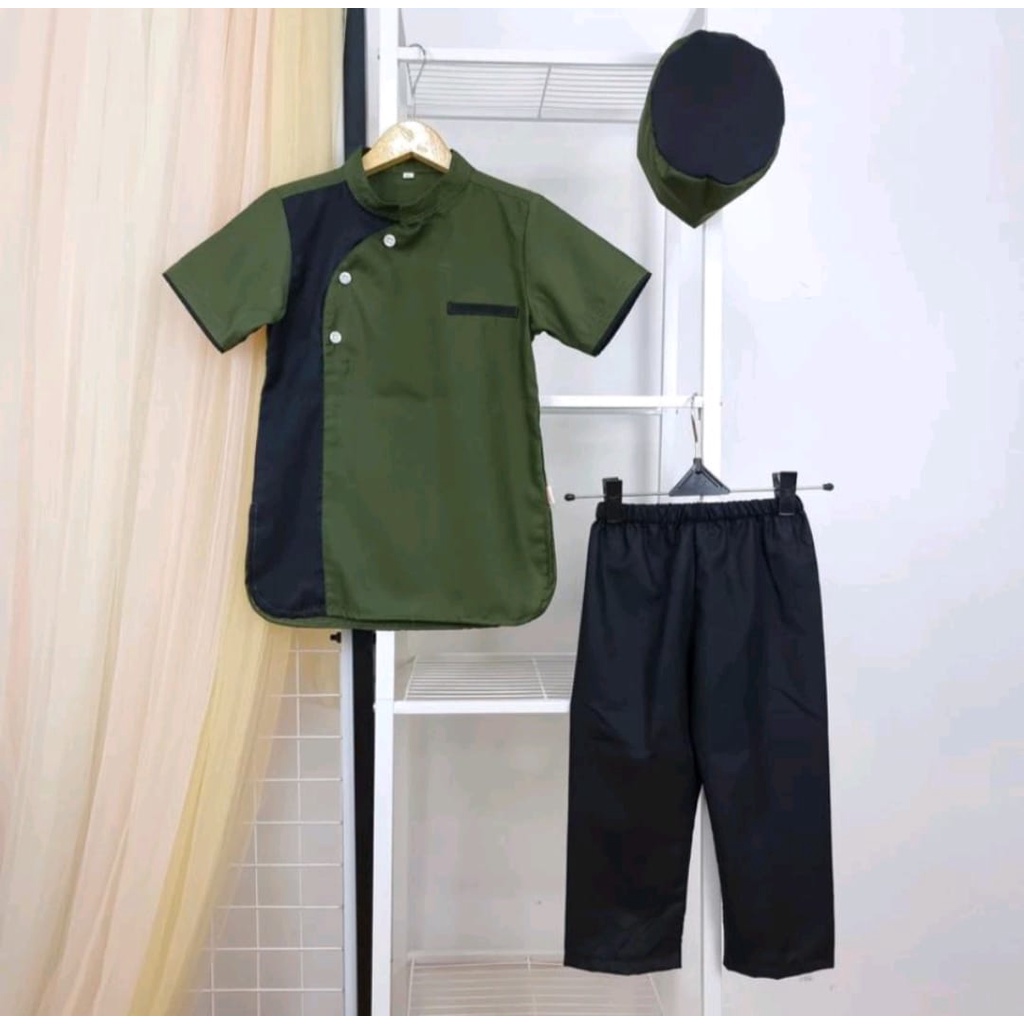 Muslim Set| Setelan Baju Koko Anak Laki-laki Umur 1-10 Tahun Setelan Baju Muslim Free Peci Anak Laki-laki Terbaru 2022