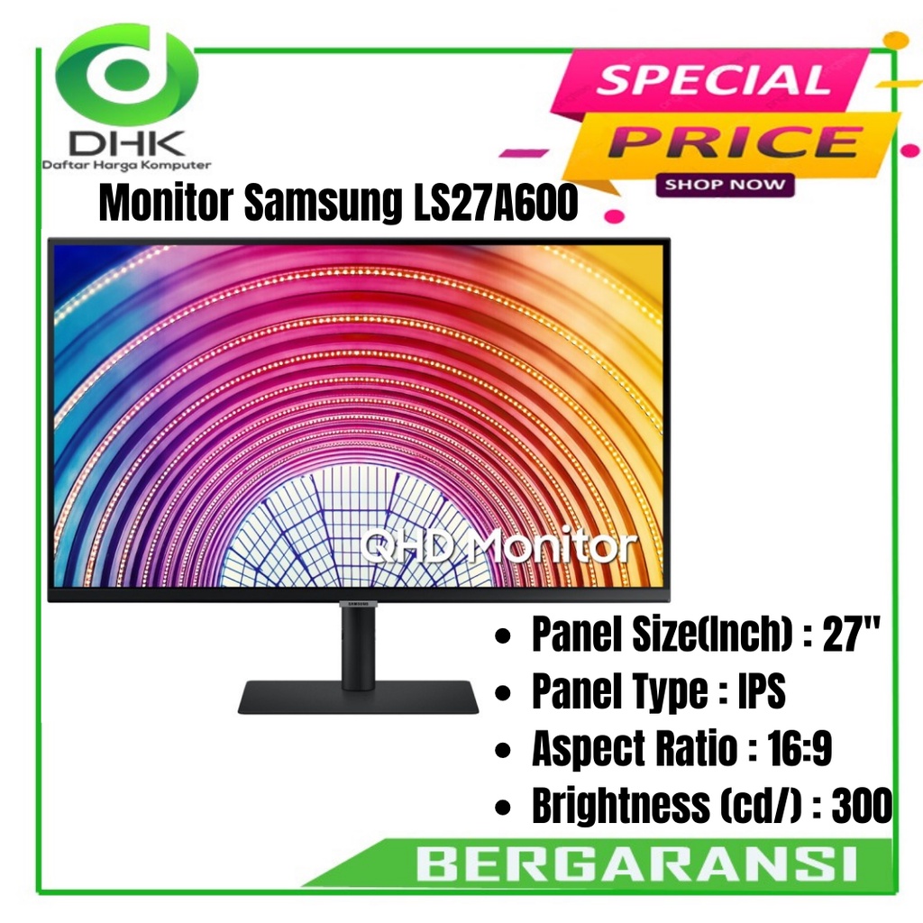 Monitor LED SAMSUNG LS27A600 27&quot; Flat IPS 2K HDR10 1440p USB