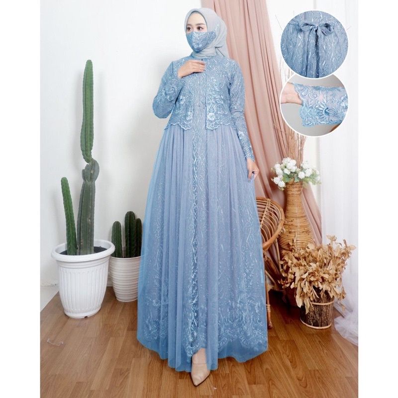 GAMIS SIRENA/ GAMIS BUSUI MODEL ROMPI FULL BRUKAT TILE/ GAMIS BRUKAT TILE LAPIS VELVET/ KEBAYA ROMPI