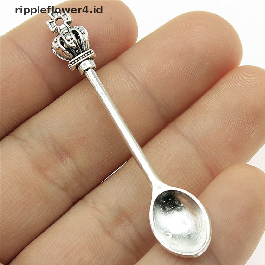 {rippleflower4.id} 30mm Gantungan Kunci DIY Logam Holder Rantai Vintage Dapur Sendok Mahkota Liontin~