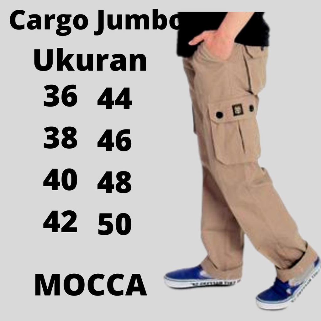 Celana Cargo Panjang Pria Jumbo Reguler Gombrong Big Size 36-48 Warna Hitam
