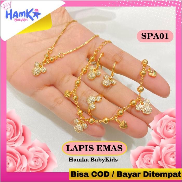 Satu Set Perhiasan Anak Perempuan Xuping Asli Lapis Emas Kalung Gelang