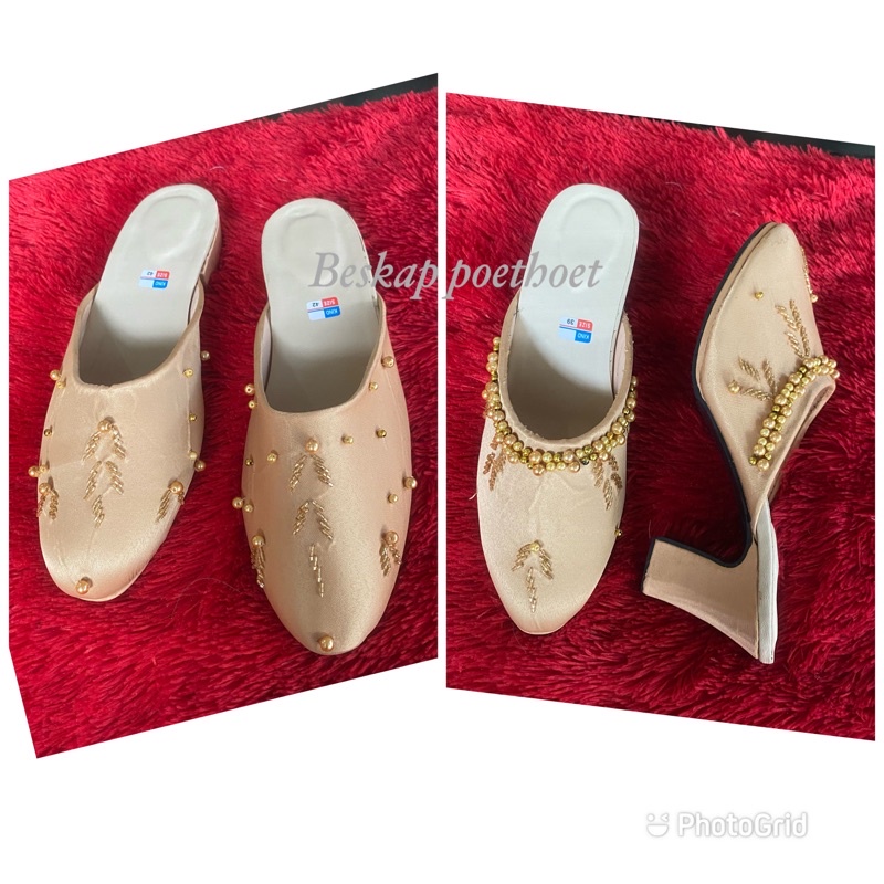 sandal selop pengantin jawa payet pria wanita gold kuning emas couple