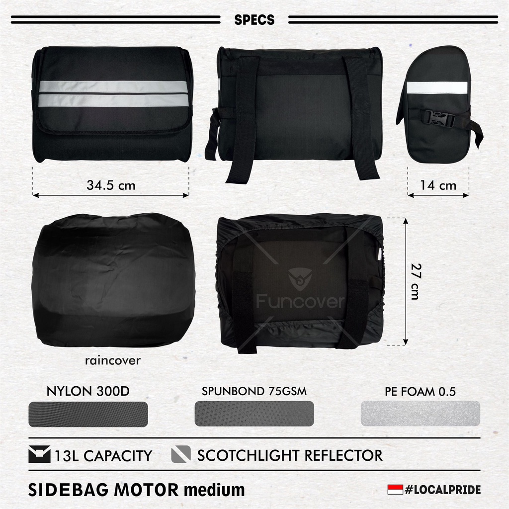 Tas Motor Touring Sidebag Slingbag Medium Waterproof FUNCOVER Jok Samping Ekonomis Murah