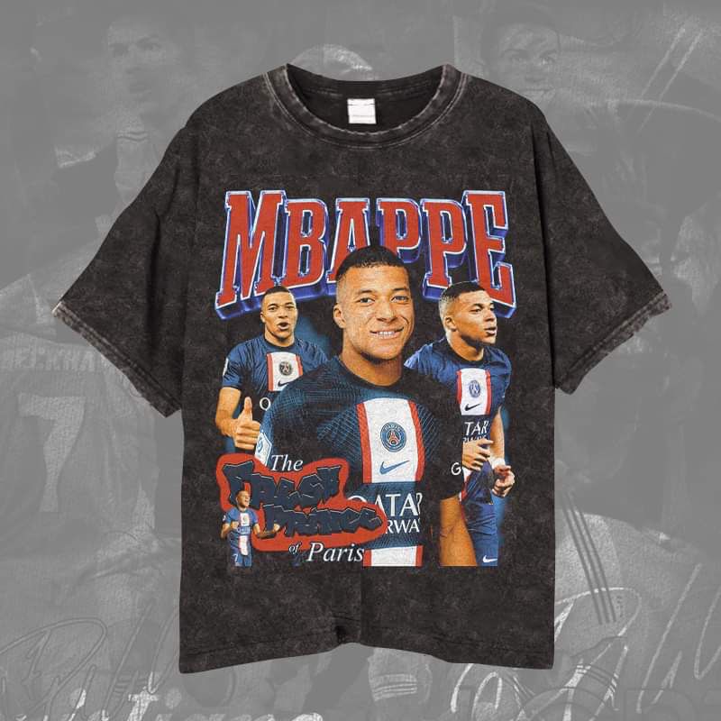 Perancis Kylian MBAPPE T-shirt/Kaos Bola Vintage Wash Kylian Mbappe France Unisex
