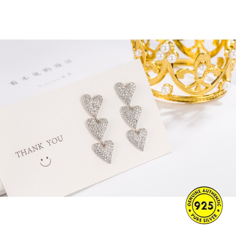 High-end Berlian Imitasi Panjang Cinta Hati Anting-Anting Wanita Anting-Anting Mewah Ringan U1432