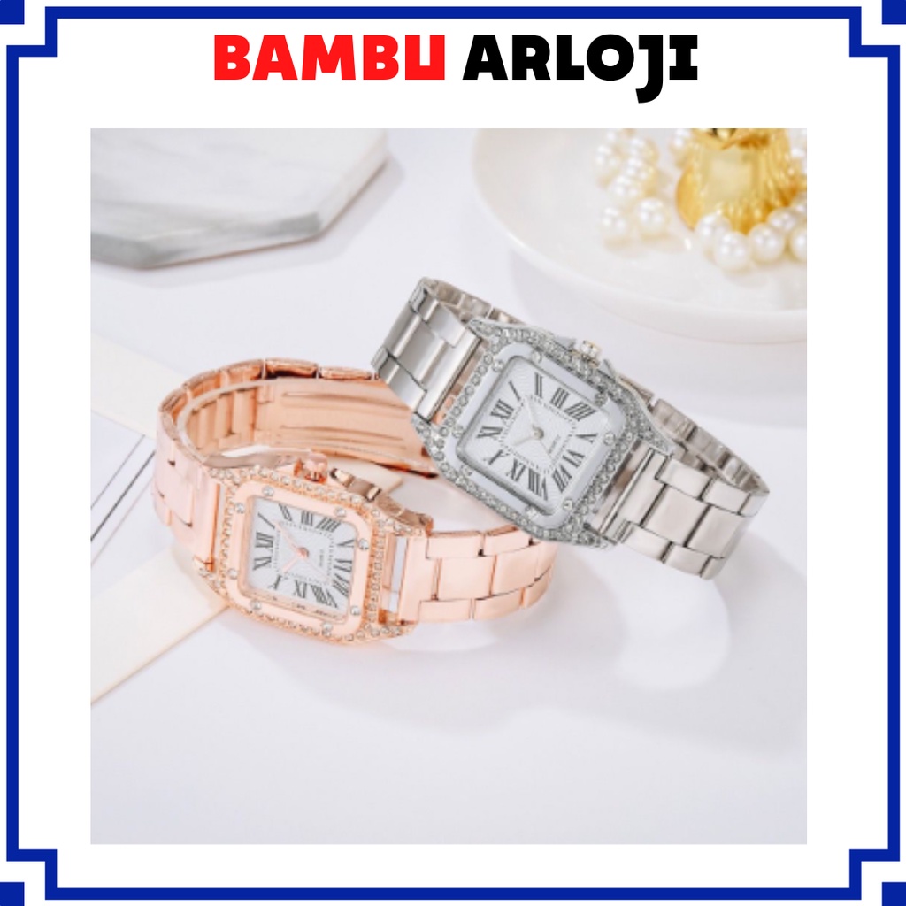 BAJ JAM TANGAN WANITA SEGI DIAMOND ANALOG CASUAL RANTAI IMPORT MURAH HARGA GROSIR COUPLE PRIA CT005