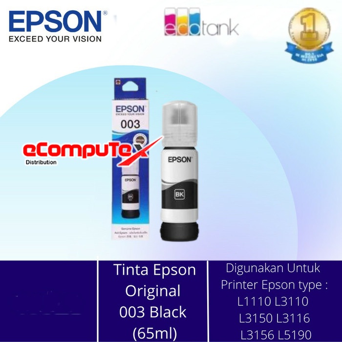 TINTA EPSON 003 BLACK T003 HITAM ORIGINAL RESMI FOR L5190 L3150 L1110