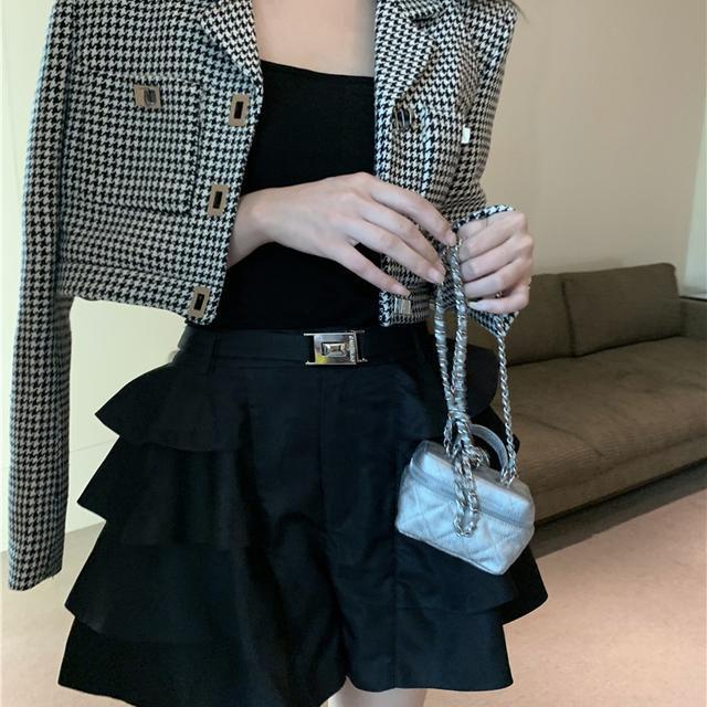 Suhao Houndstooth Mantel Wanita Setelan Jas Longgar Lengan Panjang Kardigan Bagian Tipis Perlindungan Matahari Pakaian Santai All-Match pendek Top