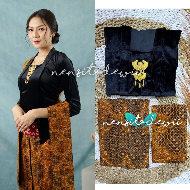 [1 Set, DHT01B] Kebaya Kutubaru, Jarik Instan + Selendang Jarik / Model Aulia