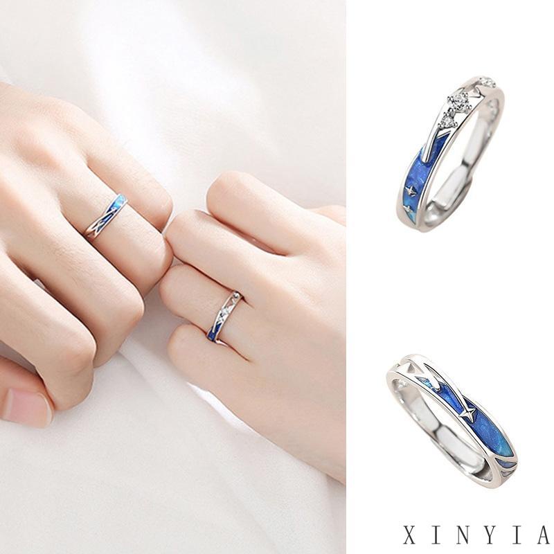 【Bayar di tempat】Cincin Pasangan Hujan Meteor Berlian Pria Dan Wanita Hadiah Liburan Ring