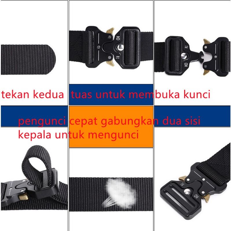 (HITAM) Ikat Pinggang Pria tactical Gesper Pria kanvas Impor