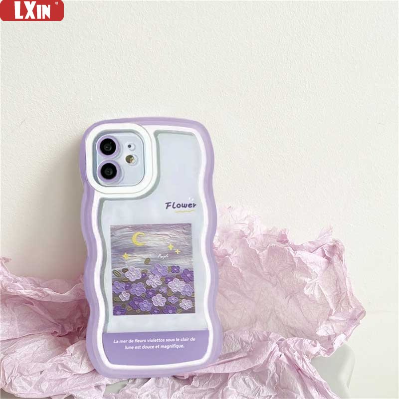 New Case Realme 10 C33 C30 C31 C35 C21Y C25Y C21 Realme C11 C25 C17 C15 C12 C3 C2 Realme 8i 7i 5i 6i 7 Pro Lukisan Cat Minyak Bunga Ungu Gelombang Tepi TPU Phone Case Cover