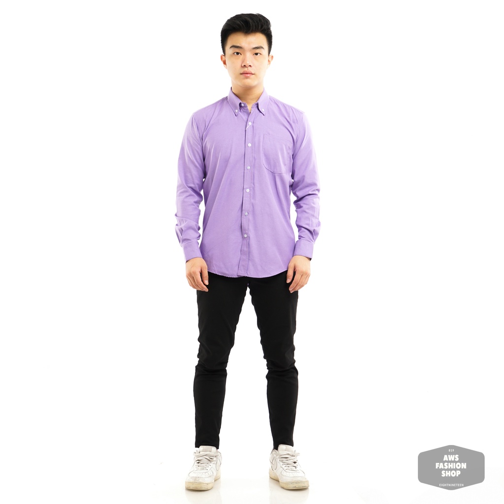 819 Kemeja Pria Lengan Panjang Polos Lavender Ungu Tua Purple Oxford Basic SIMPLE Slimfit Casual Tersedia Ready Sampai Size JUMBO BIG SIZE XXL XXXL