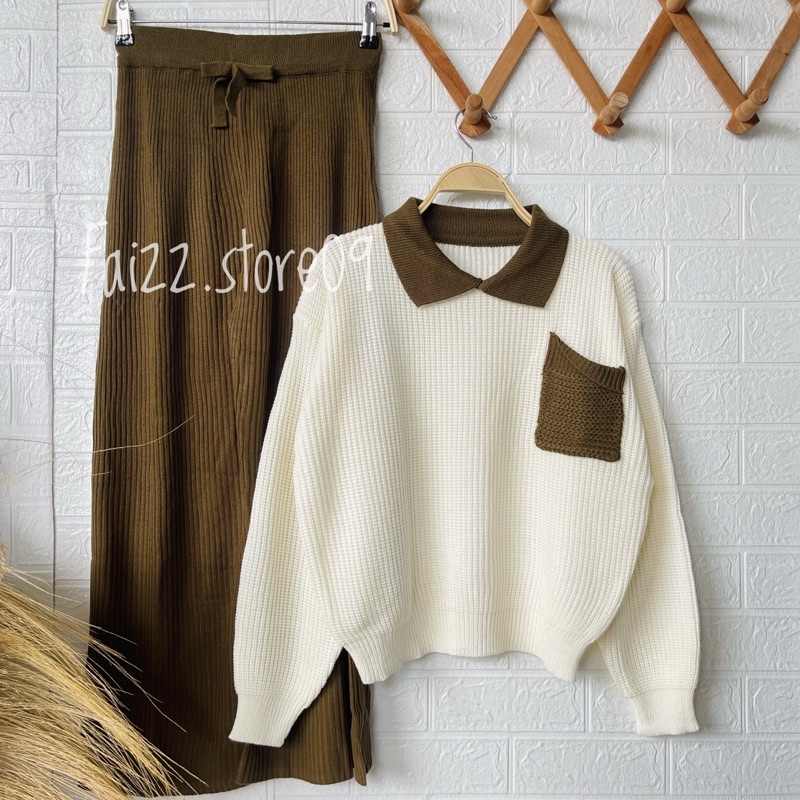 ONESET ERATO POLO KNITS SWEATER RAJUT SETELAN CELANA KULOT